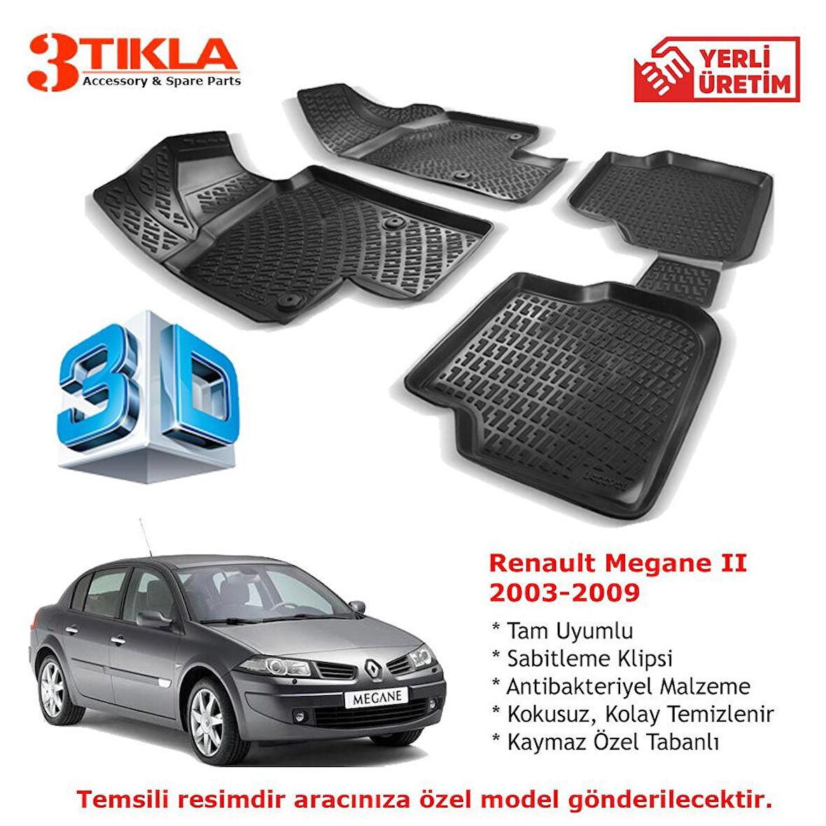 Renault Megane II 2003-2009 Premium 3D Havuzlu Paspas Seti