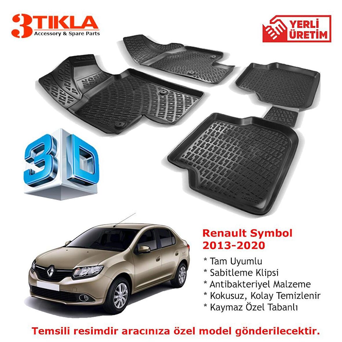 Renault Symbol 2013-2020 Premium 3D Havuzlu Paspas Seti