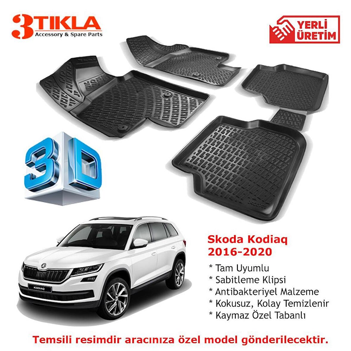 Skoda Kodiaq 2016-2020 Premium 3D Havuzlu Paspas Seti