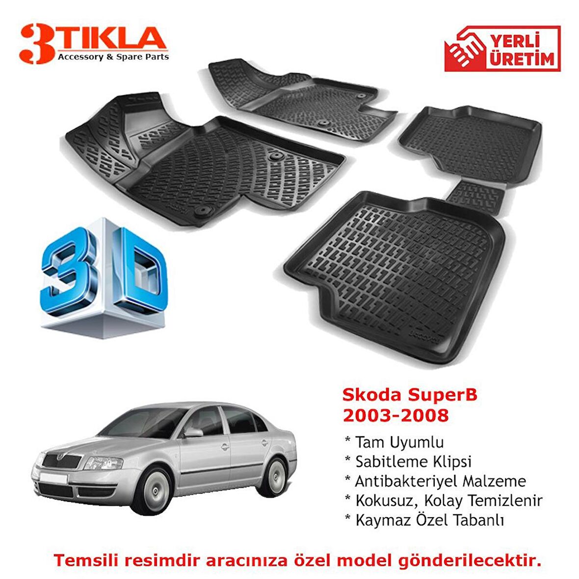 Skoda SuperB 2003-2008 Premium 3D Havuzlu Paspas Seti