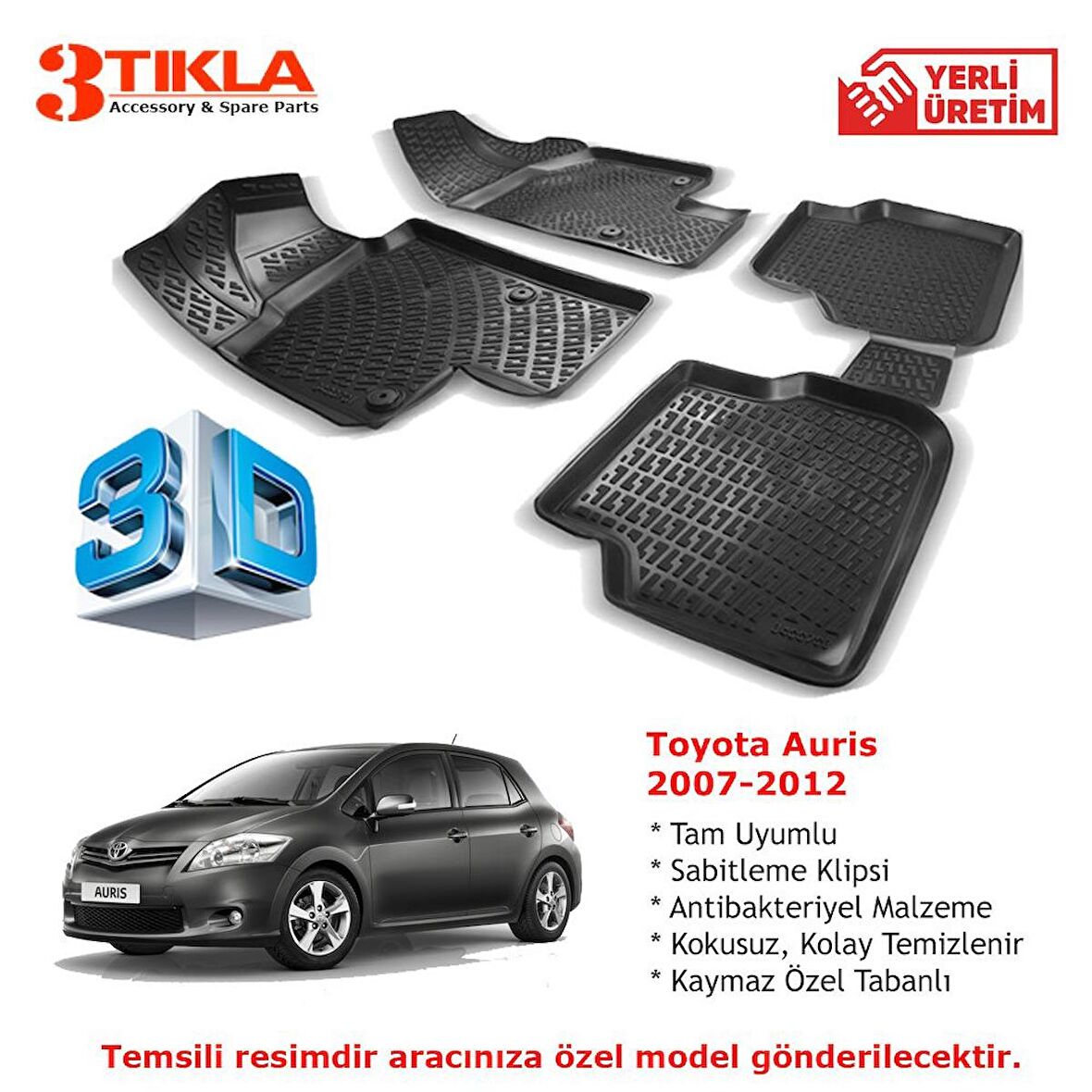 Toyota Auris 2007-2012 Premium 3D Havuzlu Paspas Seti