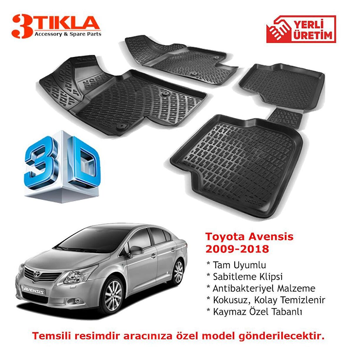 Toyota Avensis 2009-2018 Premium 3D Havuzlu Paspas Seti