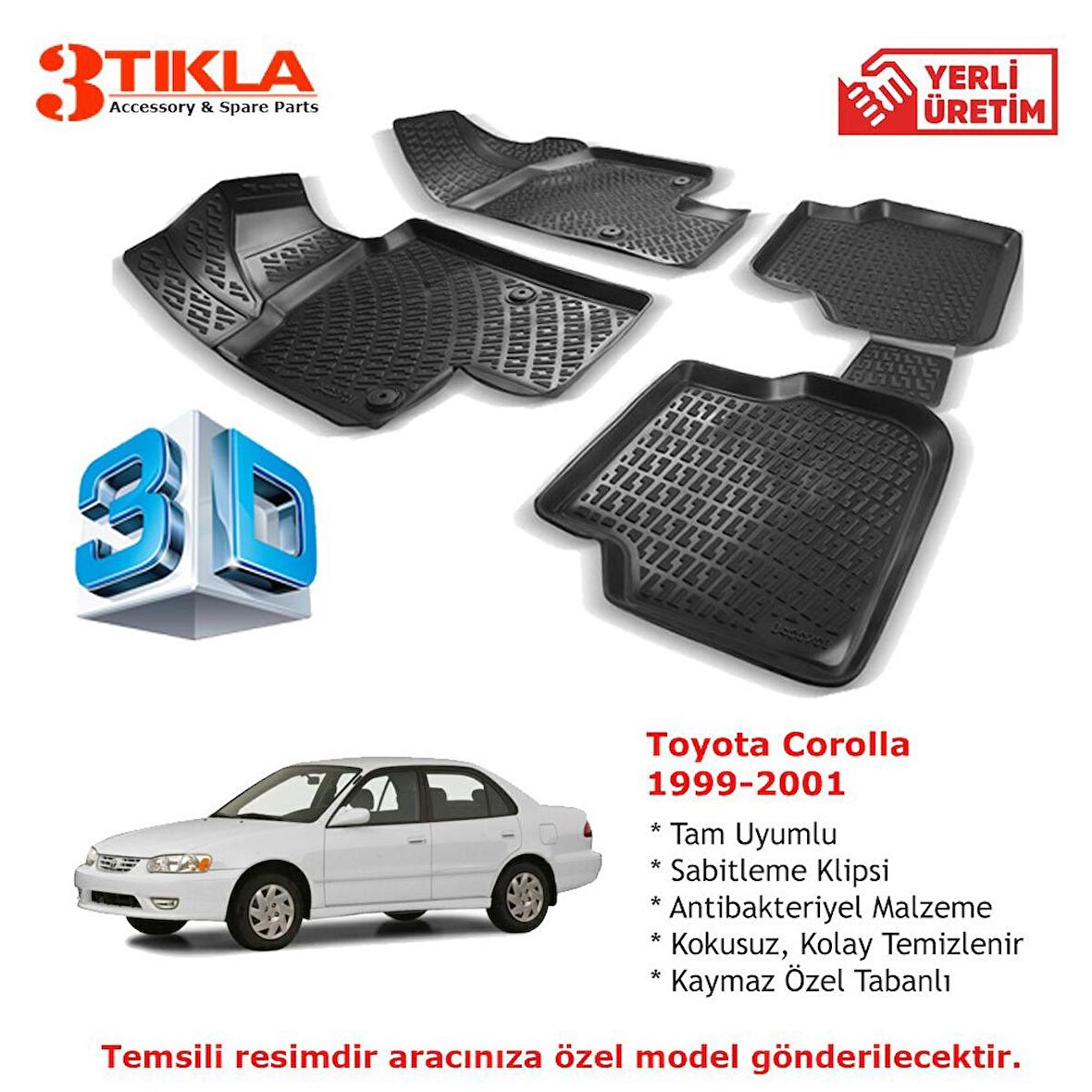 Toyota Corolla 1999-2001 Premium 3D Havuzlu Paspas Seti