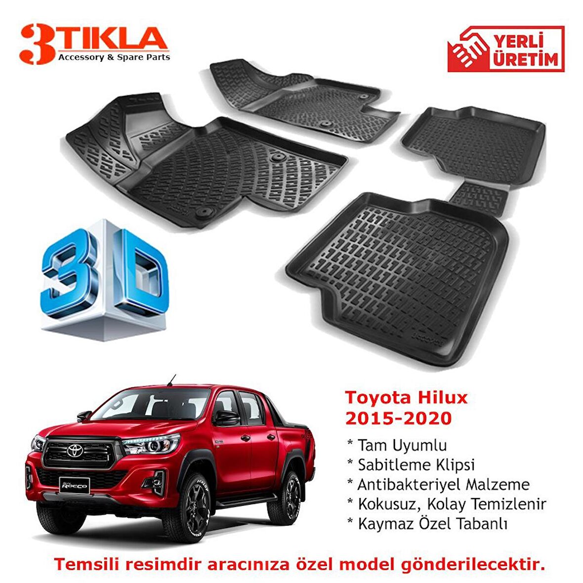 Toyota Hilux 2015-2020 Premium 3D Havuzlu Paspas Seti