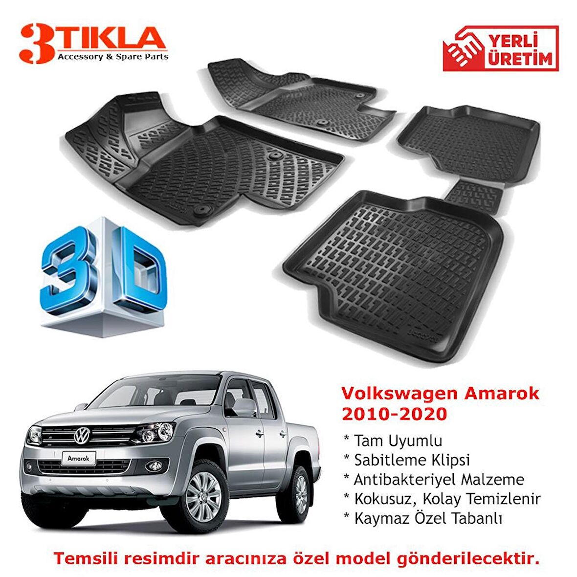 Volkswagen Amarok 2010-2020 Premium 3D Havuzlu Paspas Seti
