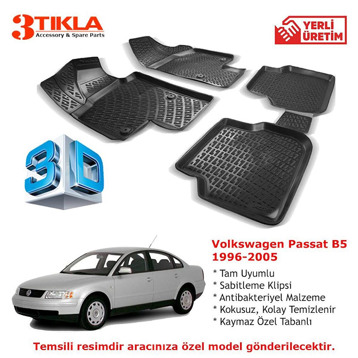 Volkswagen Passat 1996-2005 Premium 3D Havuzlu Paspas Seti
