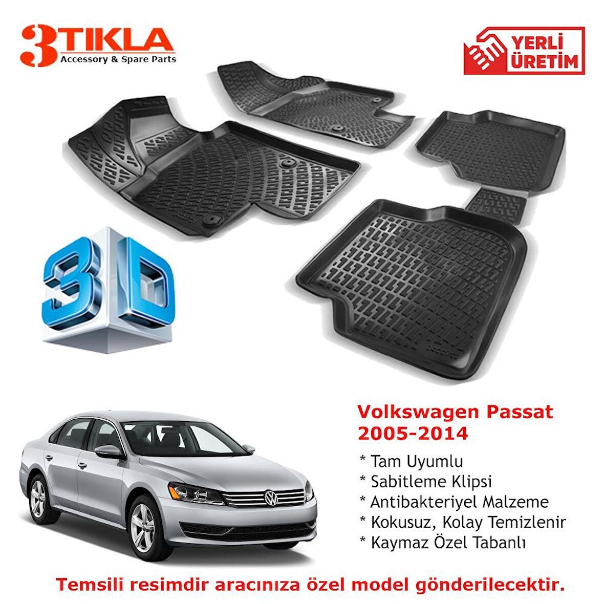 Volkswagen Passat 2005-2014 Premium 3D Havuzlu Paspas Seti