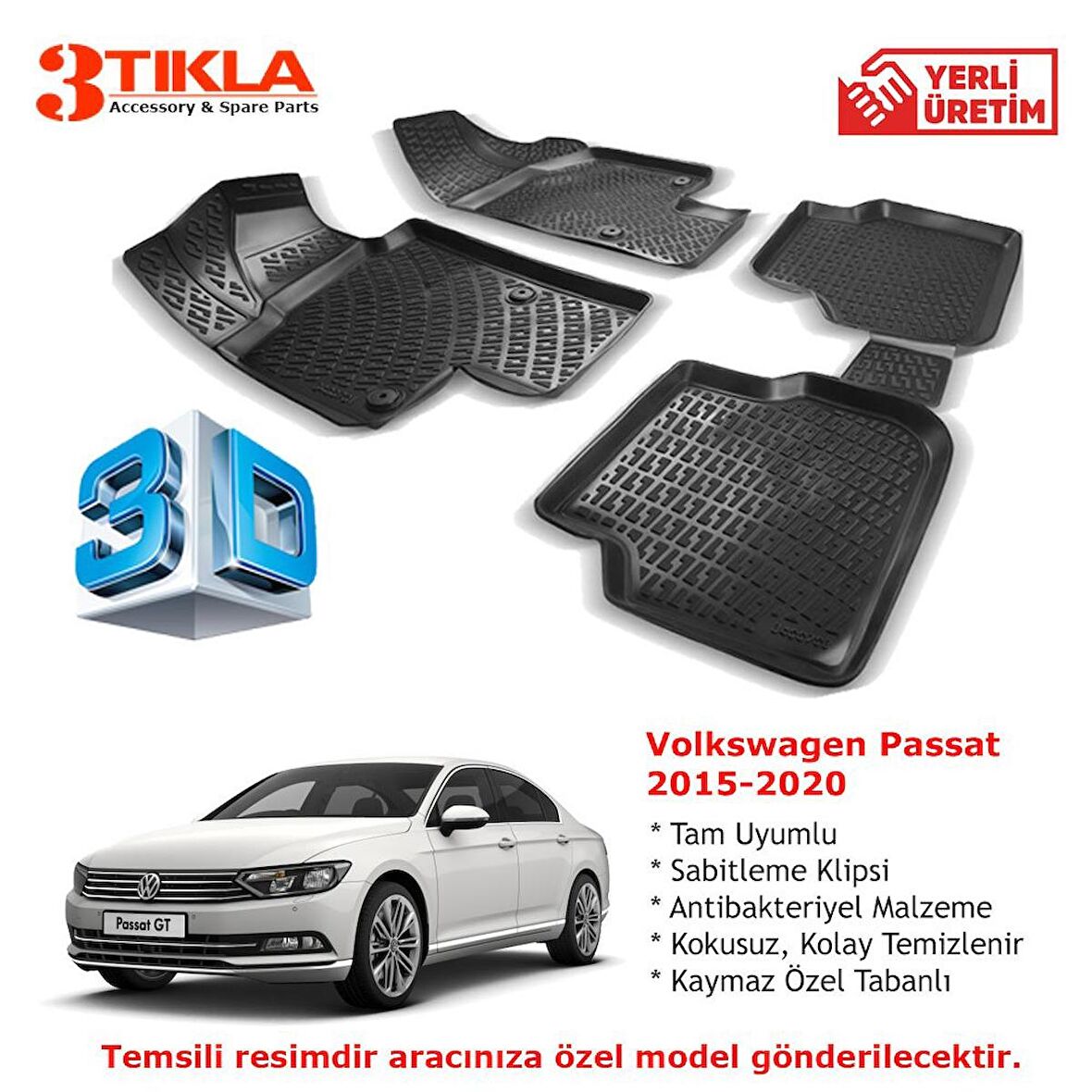 Volkswagen Passat 2015-2020 Premium 3D Havuzlu Paspas Seti