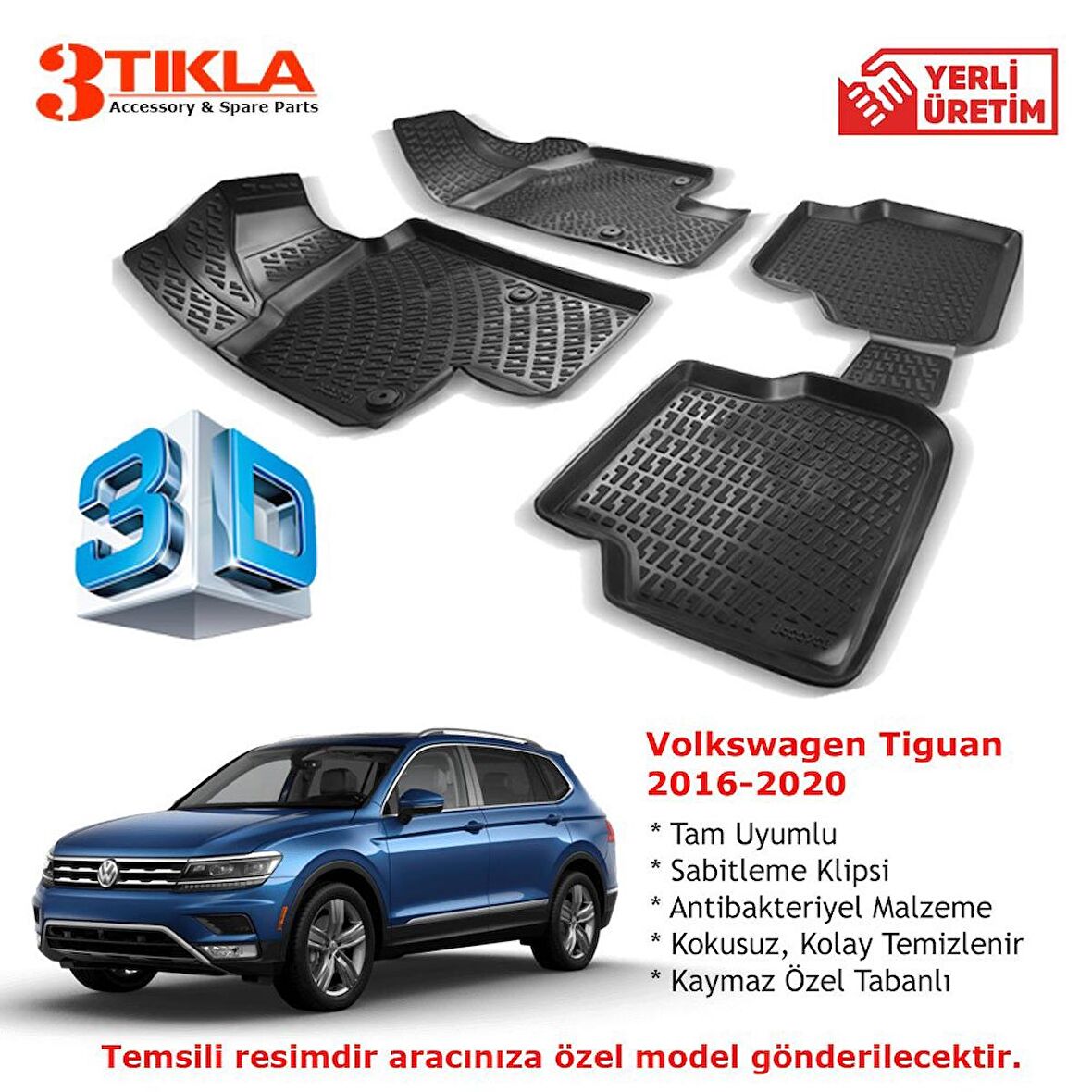 Volkswagen Tiguan 2016-2020 Premium 3D Havuzlu Paspas Seti