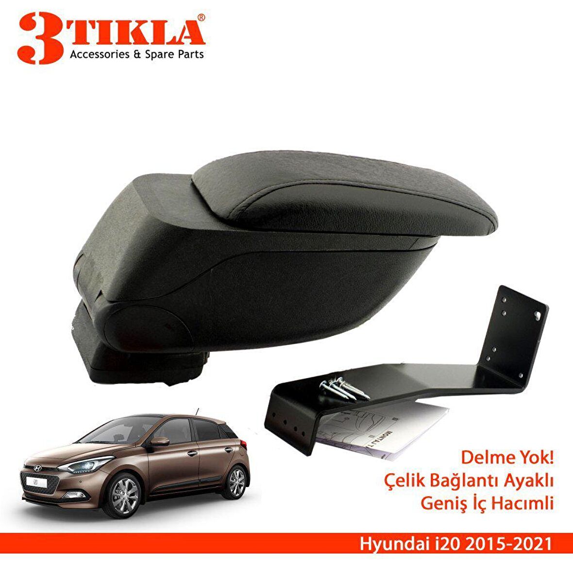 3 Tıkla Opel Corsa D 2014 Geniş Hacimli  Delmesiz Çelik Ayaklı Kolçak Kol Dayama