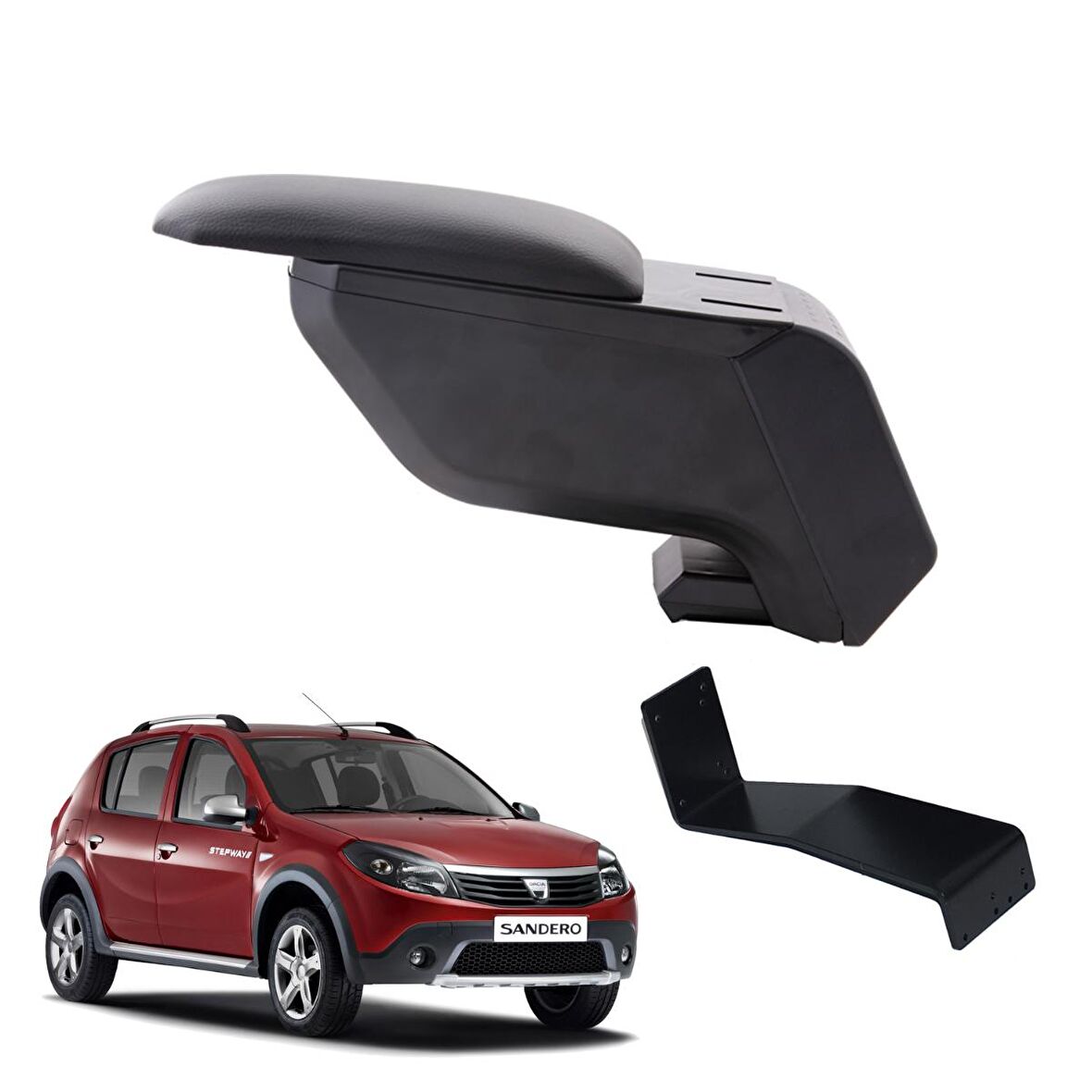 3 Tıkla Dacia Sandero Stepway 2012 Delmesiz Çelik Ayaklı Siyah Kolçak Kol Dayama