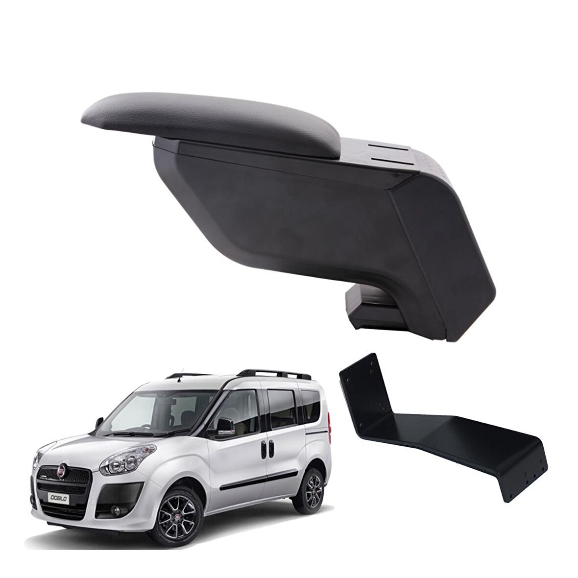 3 Tıkla Fiat Doblo 2013 Delmesiz Çelik Ayaklı Siyah Kolçak Kol Dayama