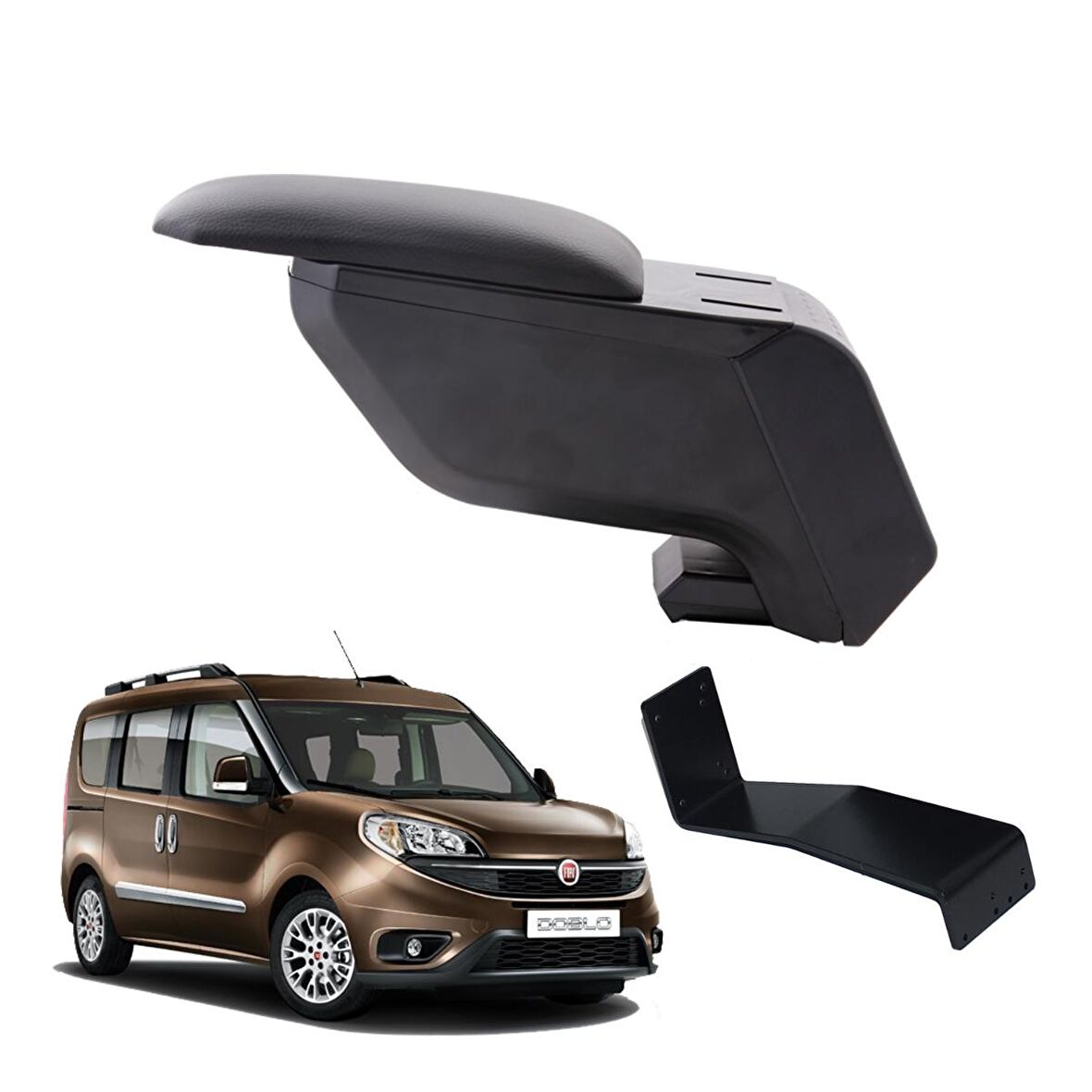 3 Tıkla Fiat Doblo 2019 Delmesiz Çelik Ayaklı Siyah Kolçak Kol Dayama