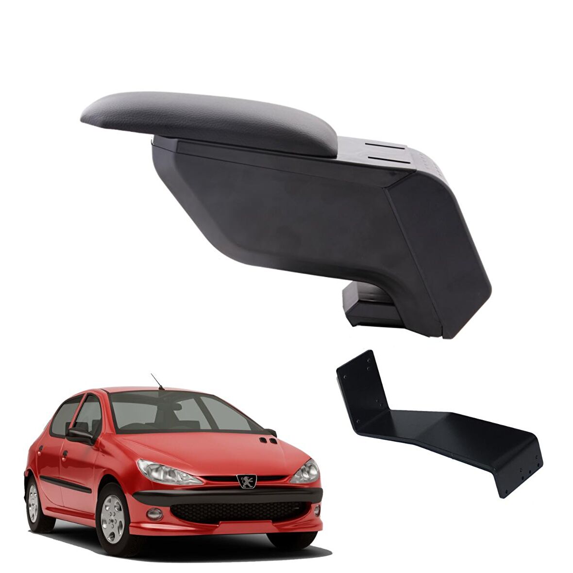 3 Tıkla Peugeot 206 2006 Delmesiz Çelik Ayaklı Siyah Kolçak Kol Dayama