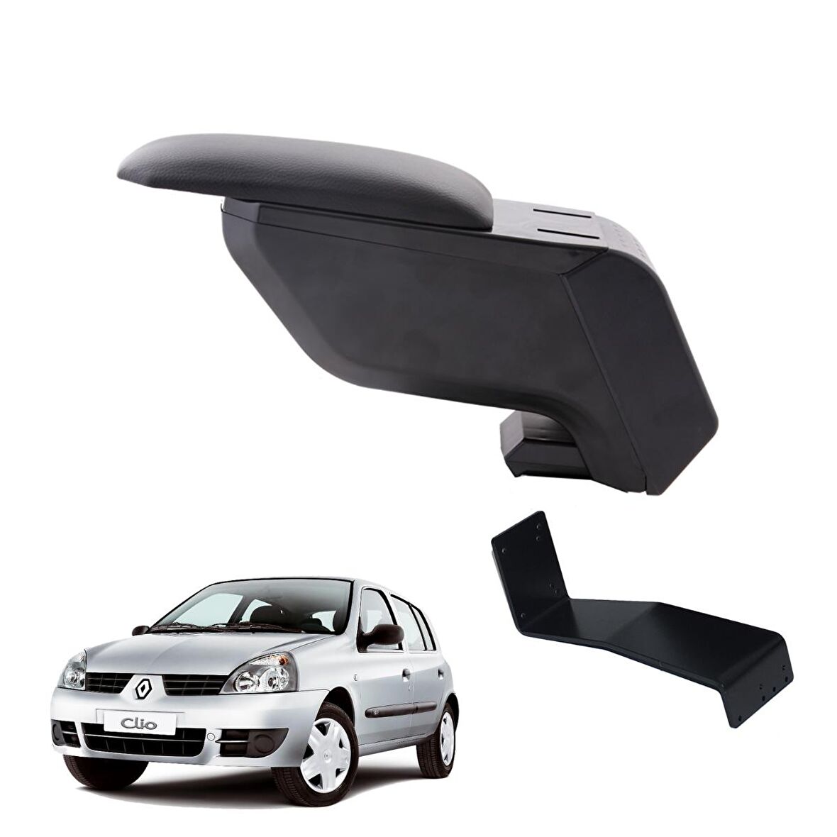 3 Tıkla Renault Clio HB 2004 Delmesiz Çelik Ayaklı Siyah Kolçak Kol Dayama