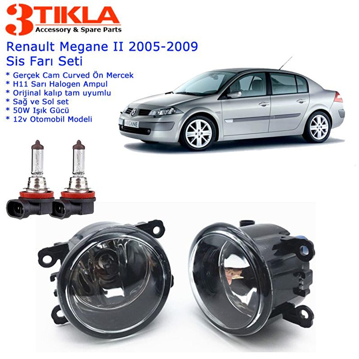 Renault Megane Sedan 2006 Sis Farı Set  Oem:  8200074008