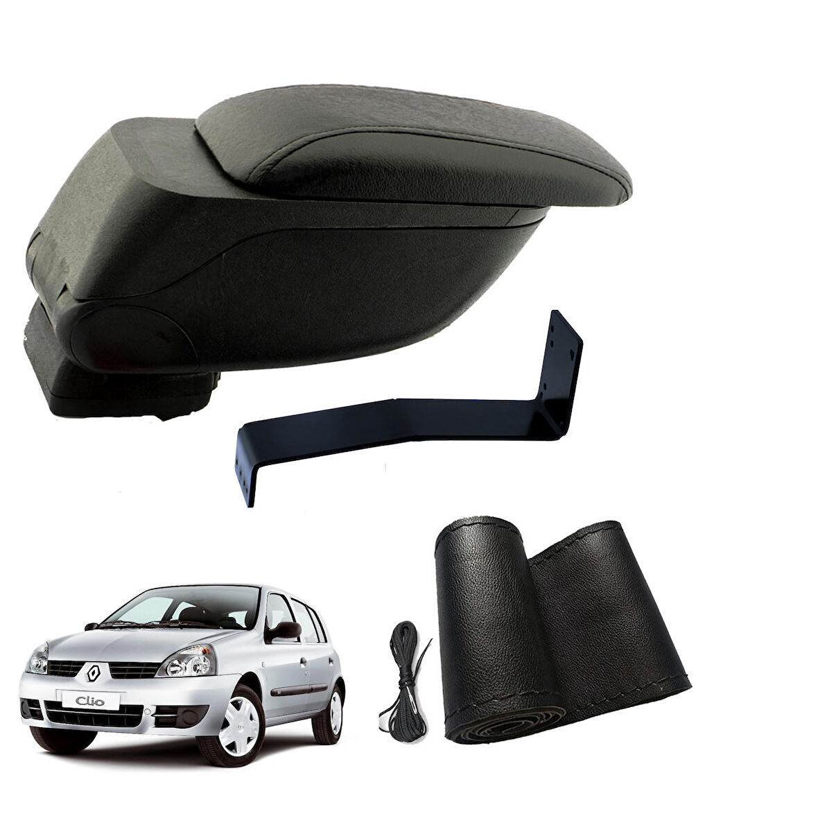 3 Tıkla Eko Set Renault Clio II 2000 Geniş Hacimli  Delmesiz Çelik Ayaklı  Kolçak ve Direksiyon Kılıfı