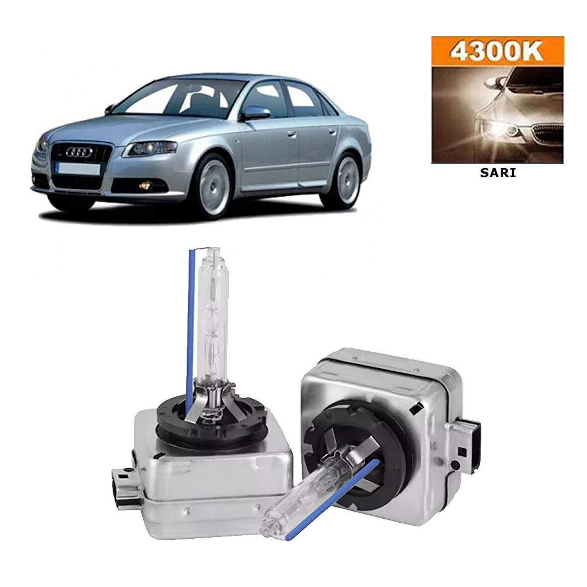 Audi A4 2004-2008 Xenon D1S / D1R 4300K Sarı HID Xenon Ampul 2 Adet