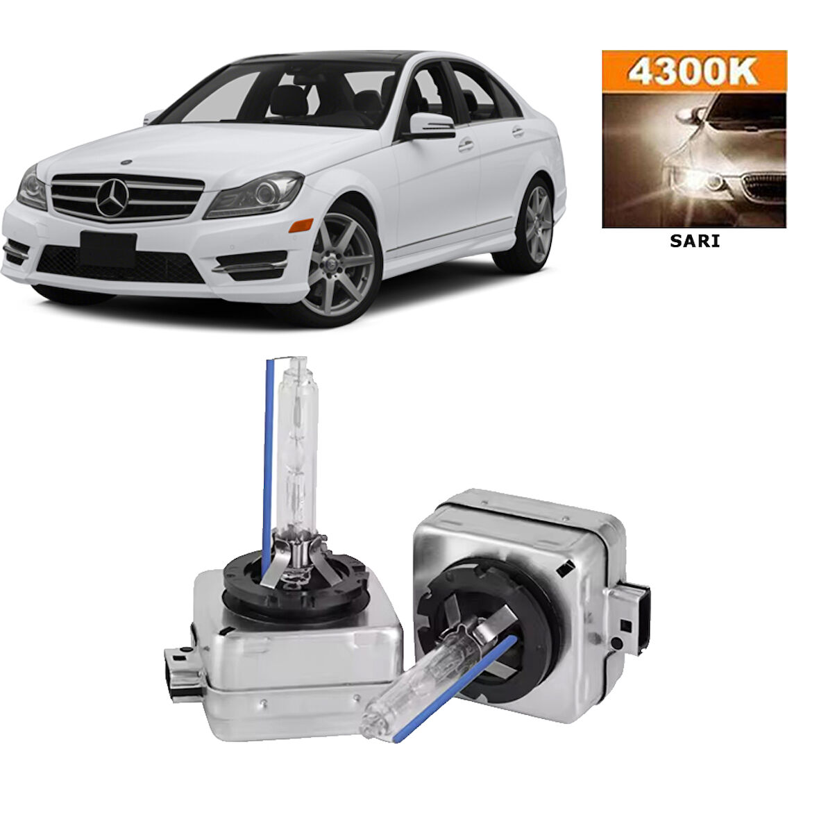 Mercedes C Serisi W204 2007-2014 Xenon D1S / D1R 4300K Sarı HID Xenon Ampul 2 Adet