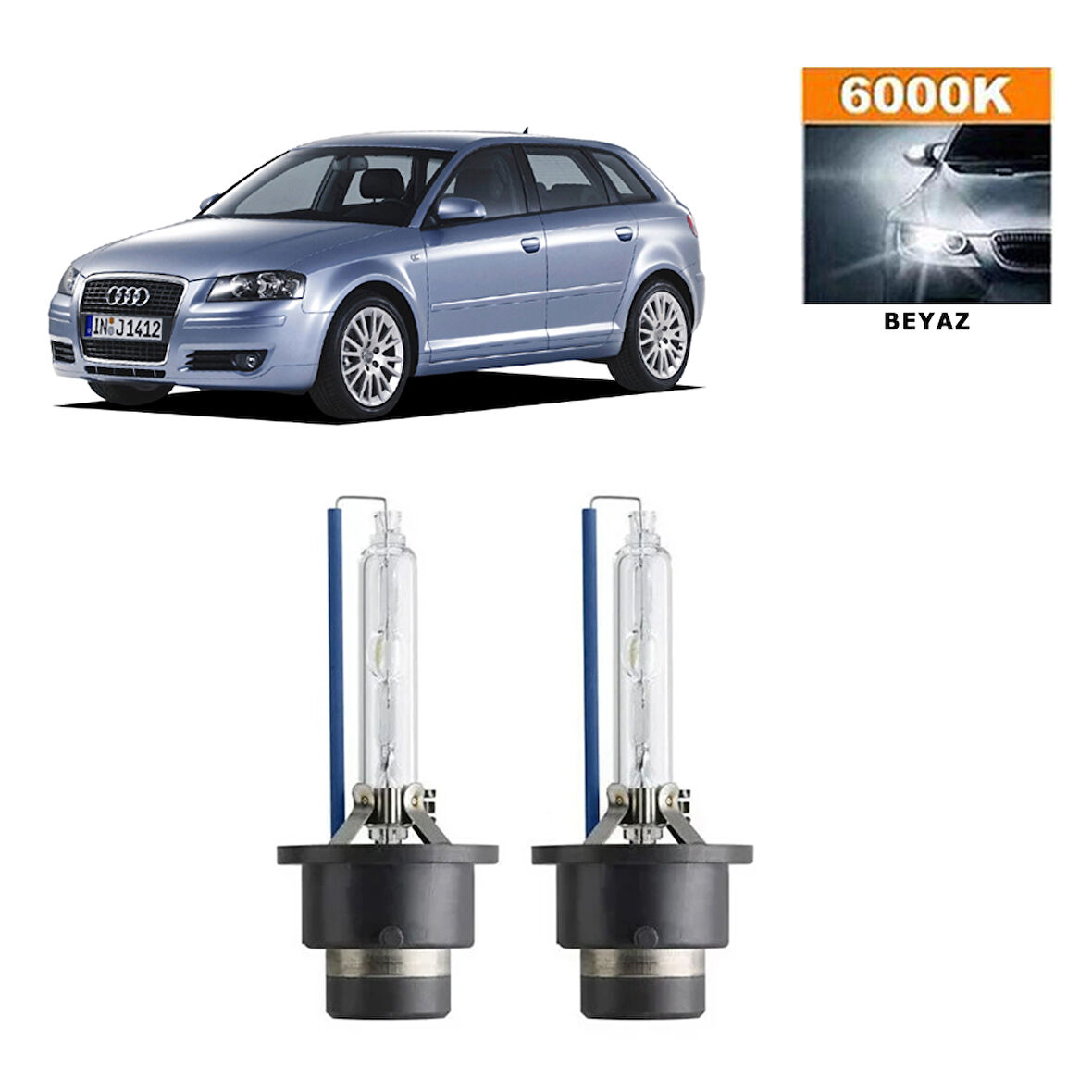 Audi A3 8P1 2004-2008 D2S / D2R 6000K Beyaz HID Xenon Ampul 2 Adet