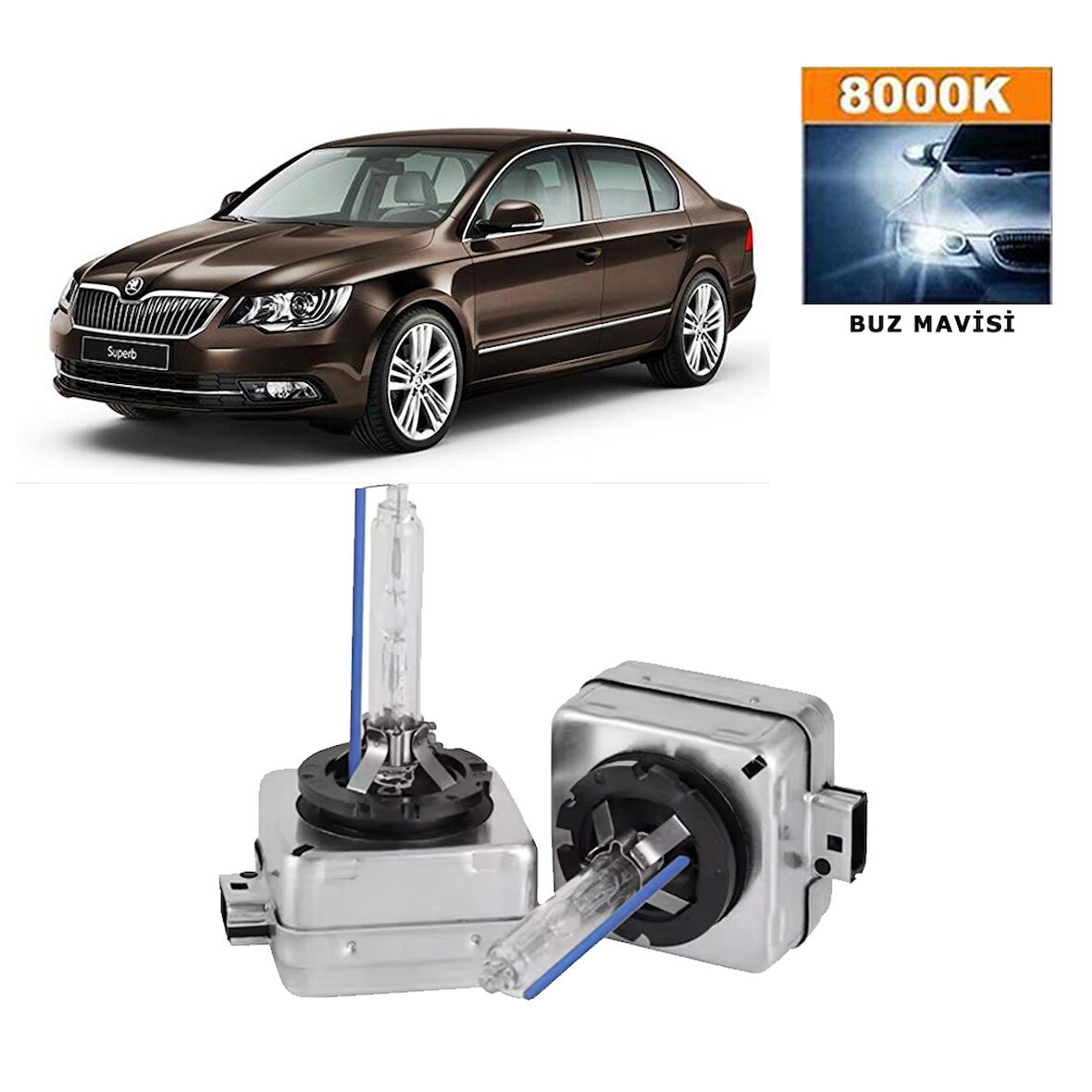 Skoda SuperB 2012-2019 D3S / D3R 8000K Buz Mavisi HID Xenon Ampul 2 Adet