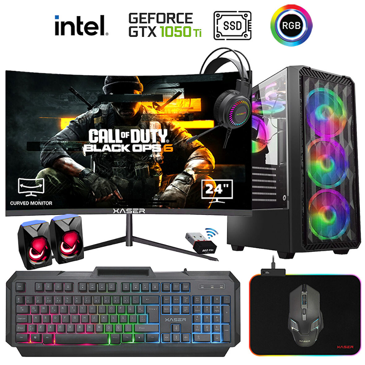 Xaser Xsr936 i5 4590 16GB Ram 1TB SSD 4GB 1050Ti 24" Curved Masaüstü Oyuncu Bilgisayarı