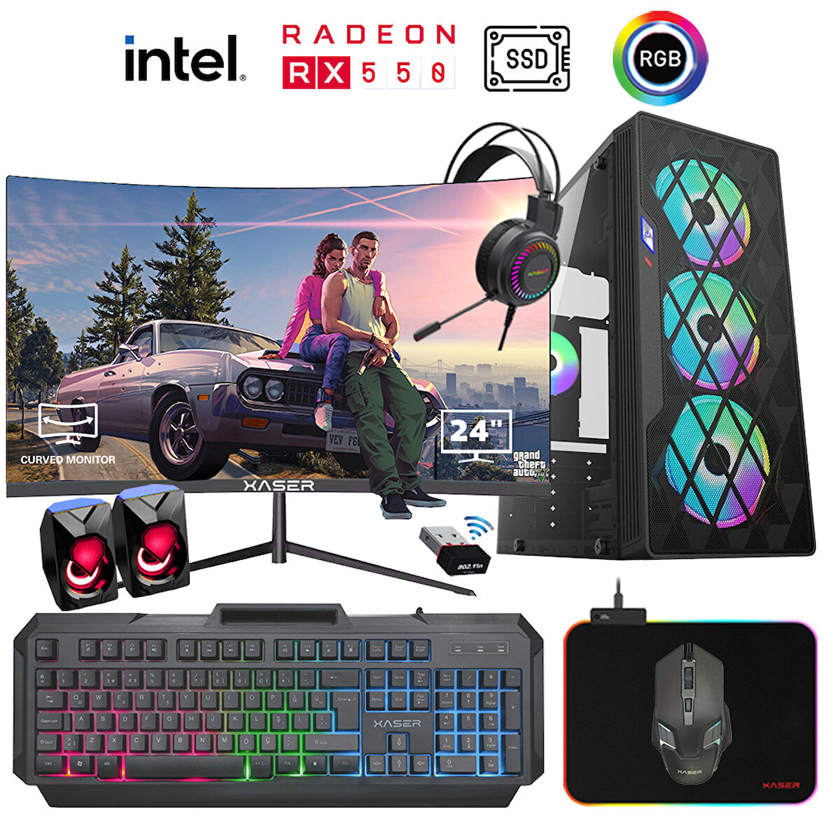 Xaser Xsr938 i5 3470 16GB Ram 1TB SSD 4GB RX550 24"Curved Masaüstü Oyuncu Bilgisayarı