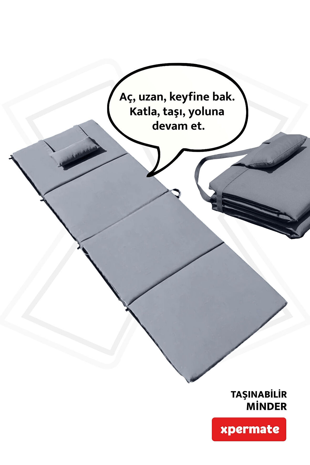 XPERMATE Katlanır Şezlong Minderi - Taşınır Kamp Yatağı Su Itici Solmaz Kumaş 180x60x3 Antrasit Ultraluks