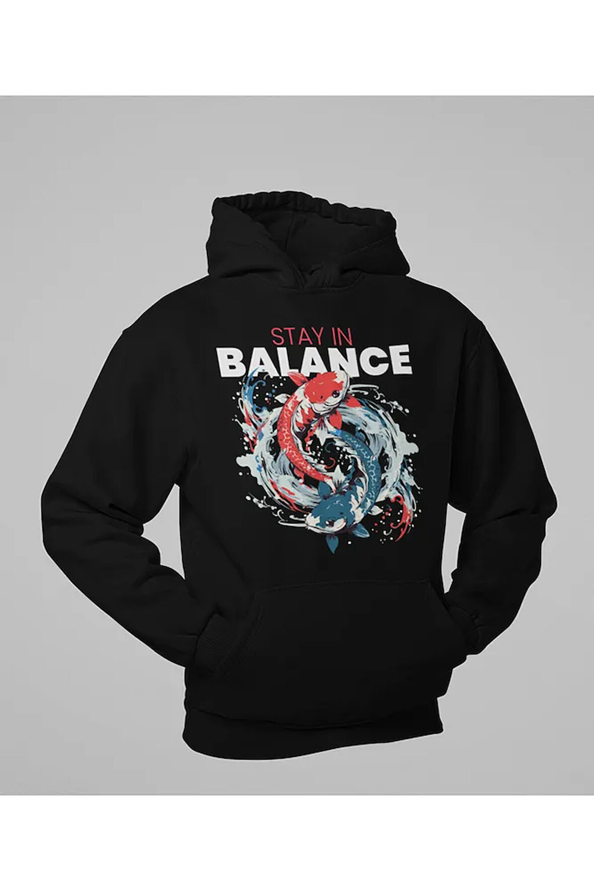 Stay In Balance Fish Yazılı Unisex Oversize Hoodie