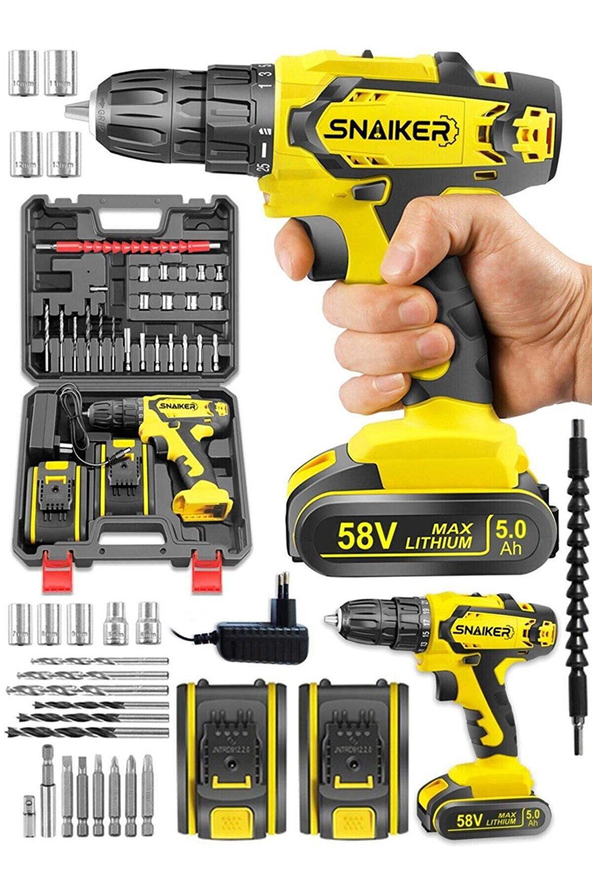 Alman 58 Volt Sarı Çift Akülü Matkap Seti