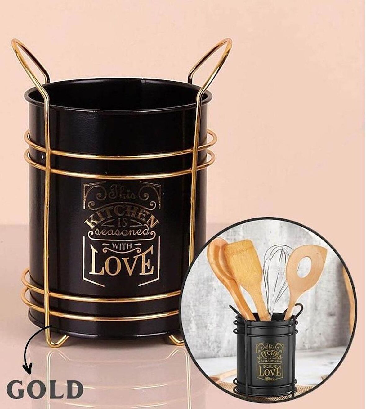 Zhlhome Gold Standtlı Kaşıklık Organizer Kitchen Love