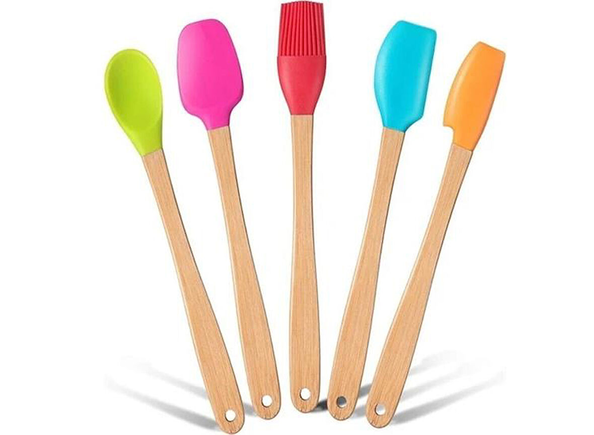 Zhlhome Renkli Bambu Saplı Silikon Uçlu Spatula 5li Set