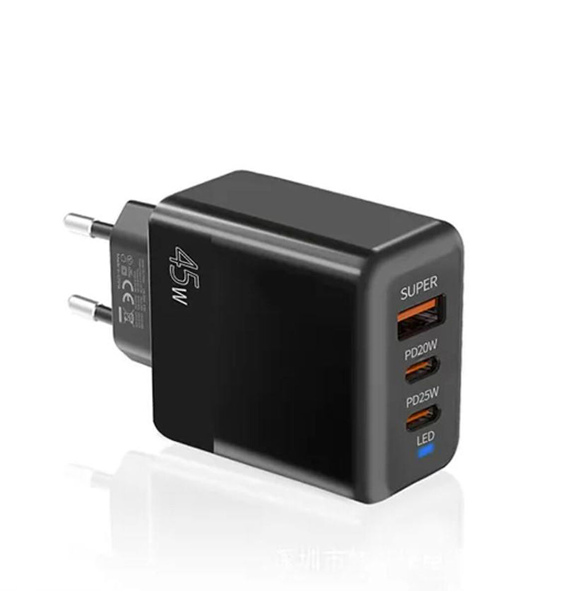ALLY PD40 2xType-C + USB QC3.0 PD 45W Hızlı Sarj Adaptörü Sarj Başlığı Siyah