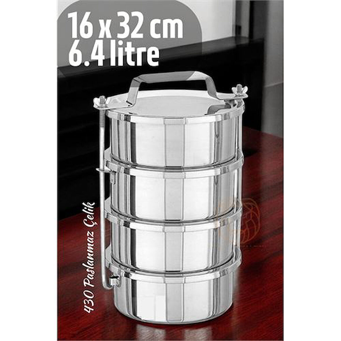 Zhltools Sefer Tası Yemek Kabı Paslanmaz Çelik 4 Katlı 16 cm 1.6 LİTRE