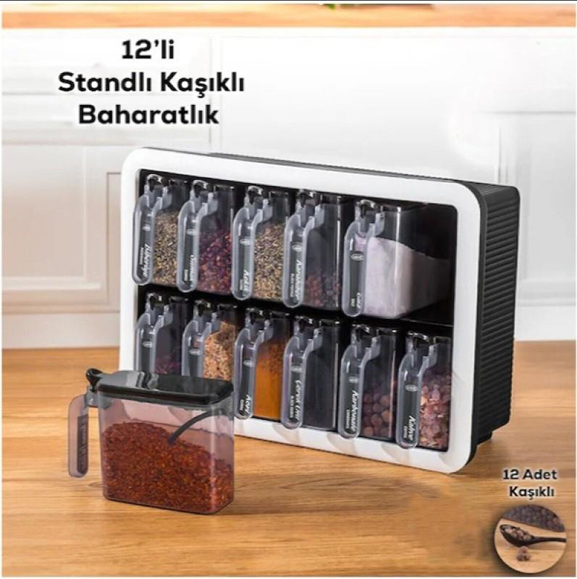Zhlhome 12 li Standlı Kaşıklı Baharatlık Seti