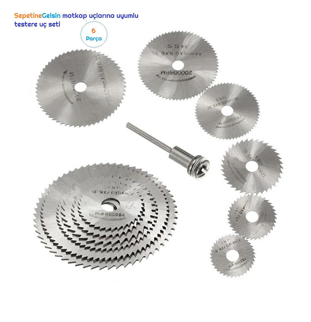 Sepetinegelsin Metal 6 Parça Mini Matkap Ucu Ahşap Kesme Yuvarlak Çelik Bıçak Disk Testere Seti Kiti