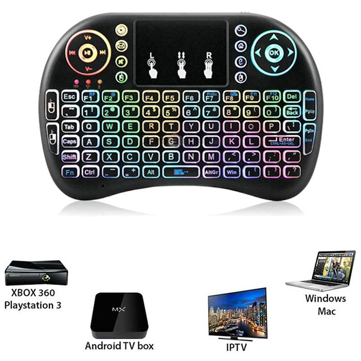 Sepetinegelsin Işıklı Mini Klavye Mouse Smart Tv Box Şarjlı Oyuncu Klavye