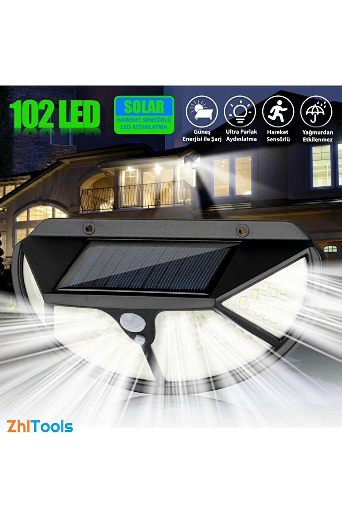 Zhltools Güneş Enerjili Hareket Sensörlü 102 Led Bahçe Lambası Solar