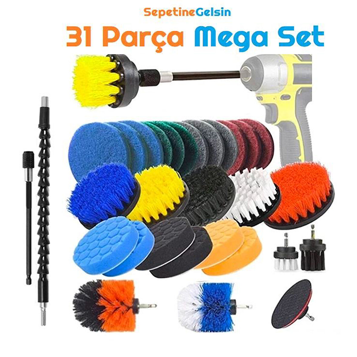 Sepetinegelsin 31 Parça Çok Amaçlı Ev Banyo ve Oto Matkap ucu Temizlik Seti