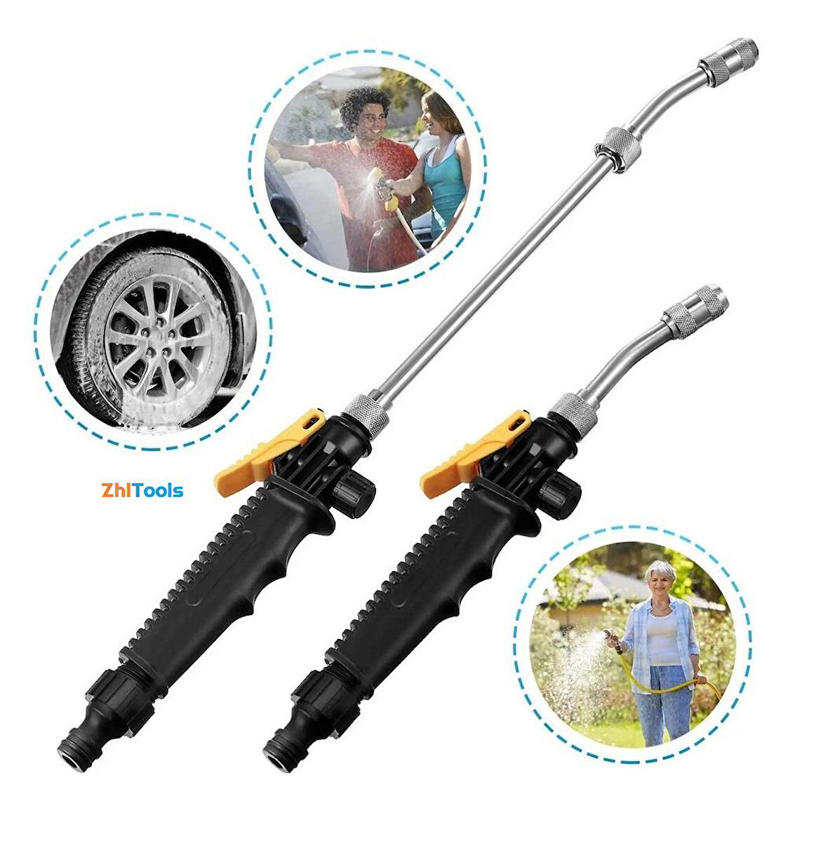 Zhltools Bahçe Sulama Araç Oto Yıkama Temizlik Tazyikli Su Püskürtme Basınçlı Hortum Ucu Aparatı