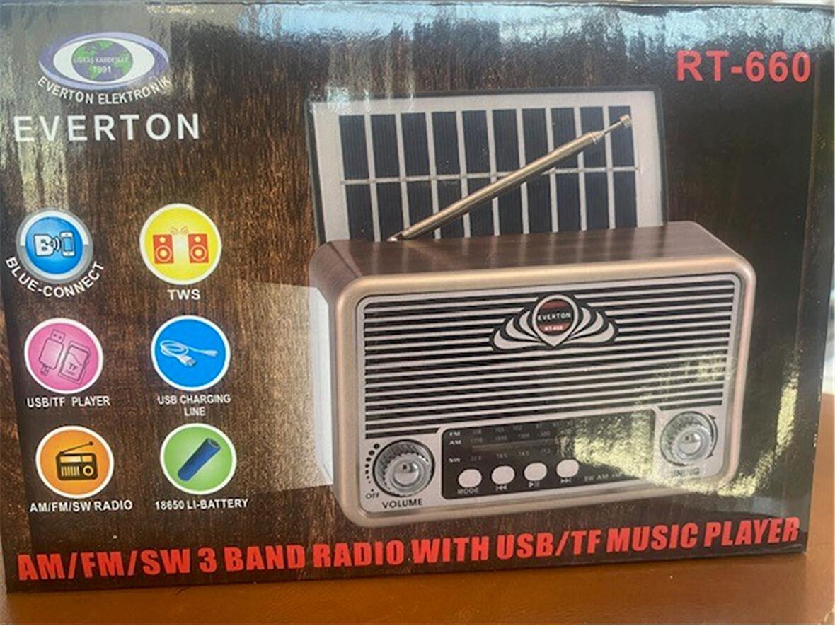 Everton Rt-660  Bluetooth Fm-Usb-Tf-Aux Şarjlı Nostaljik Radyo Solar (Güneş Panelli)
