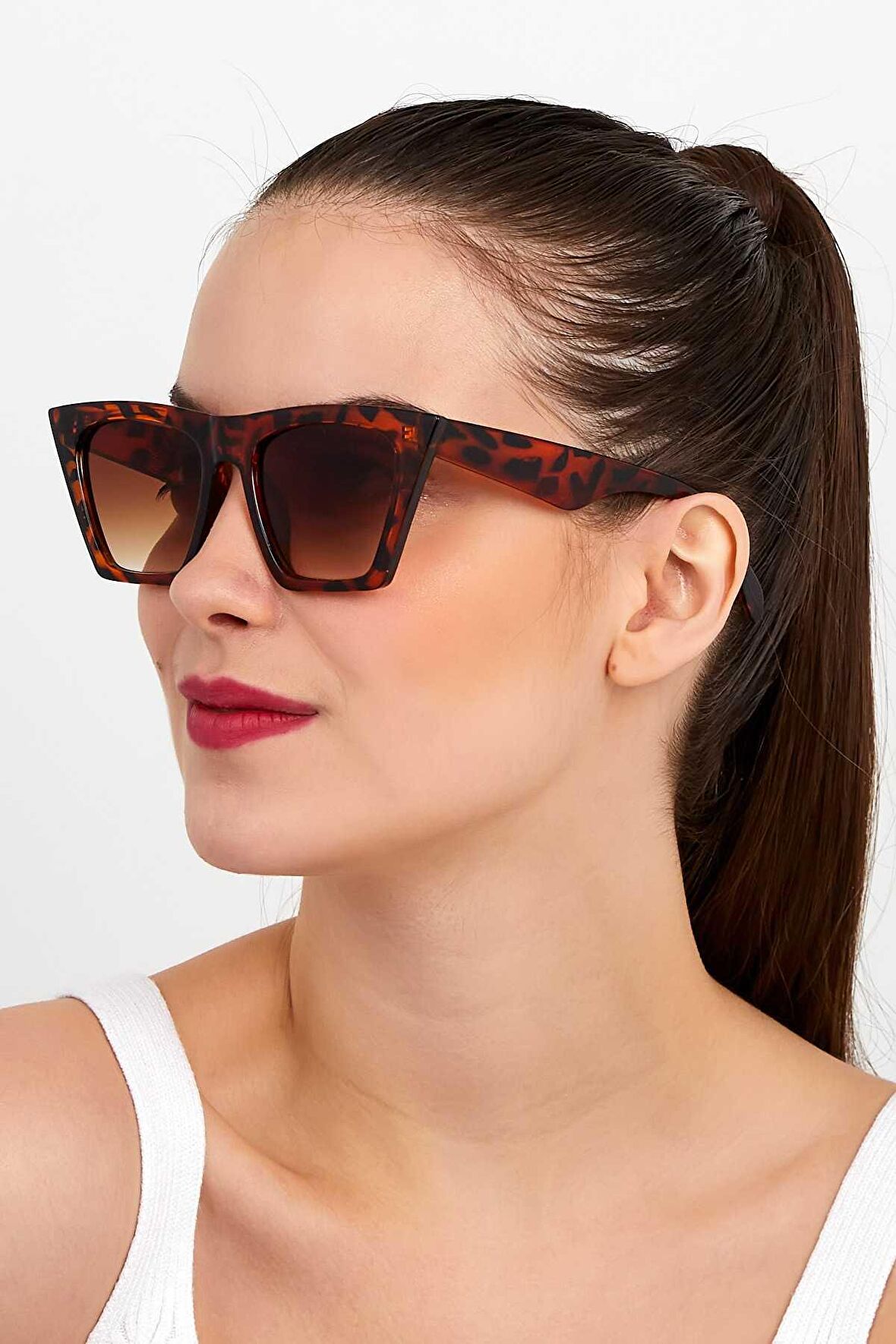 Kadın Cat Eye Güneş Gözlüğü  Leopar Kahverengi