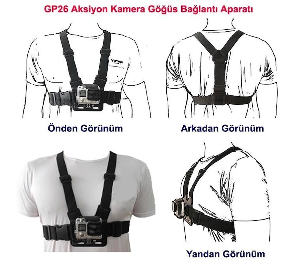 Sjcam Sj4000 Aksiyon Kamera Göğüs Aparatı Chest Body Strap Mount