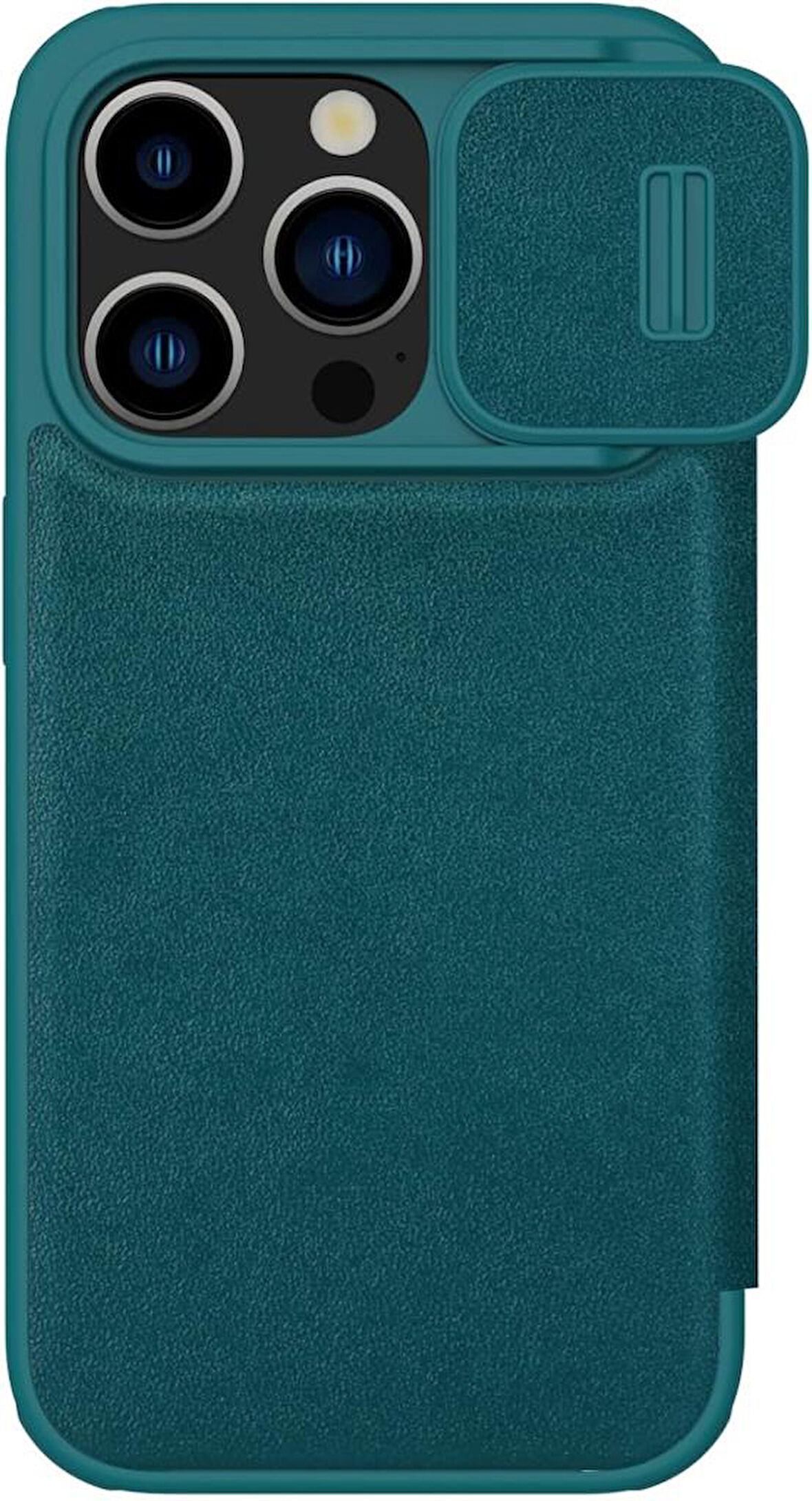Nillkin iPhone 15 Pro Max Lens Korumalı Kapaklı Deri Kılıf - Yeşil