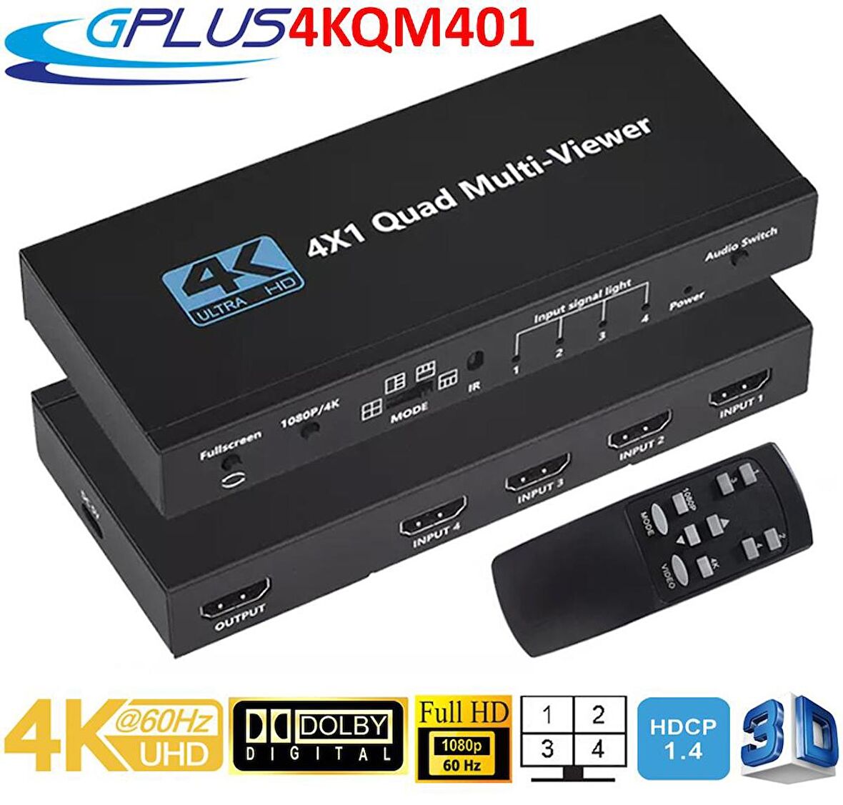 Gplus 4KQM401 4K 2160P Multi Switch NVR DVR 4x1 Quad Multi Viewer