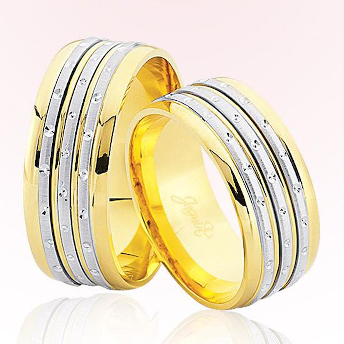 Sarı Beyaz Şeritli Altın Alyans 6903