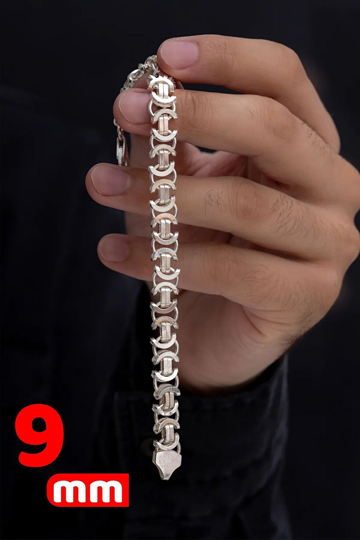 9mm 925 Ayar Gümüş Erkek Bileklik Künye Parlak Euro Kral Model