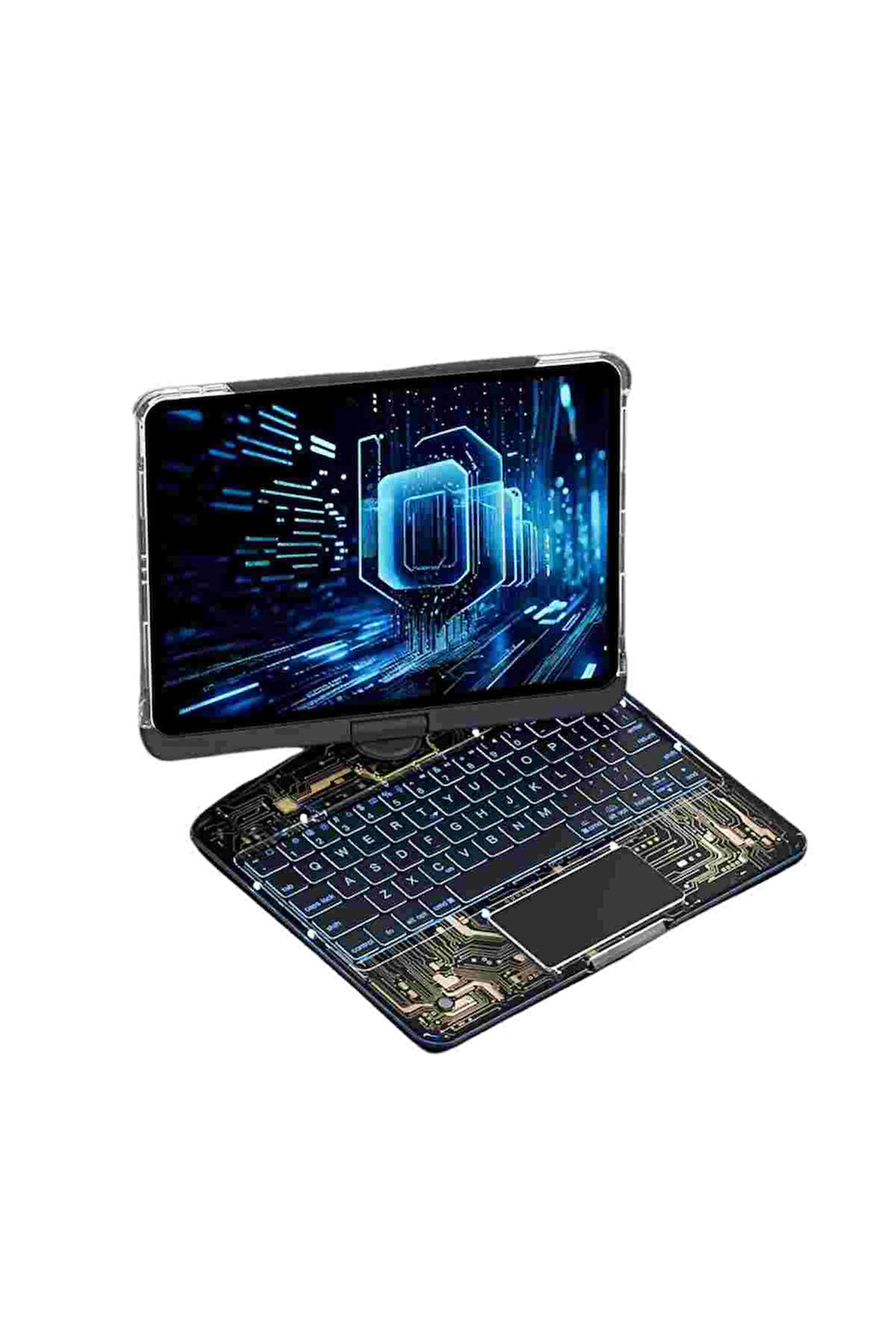 iPad Air 13 2024 Uyumlu Fuchsia Dönebilen Transparan Görünümlü Bluetoothlu Klavyeli Tablet Kılıfı