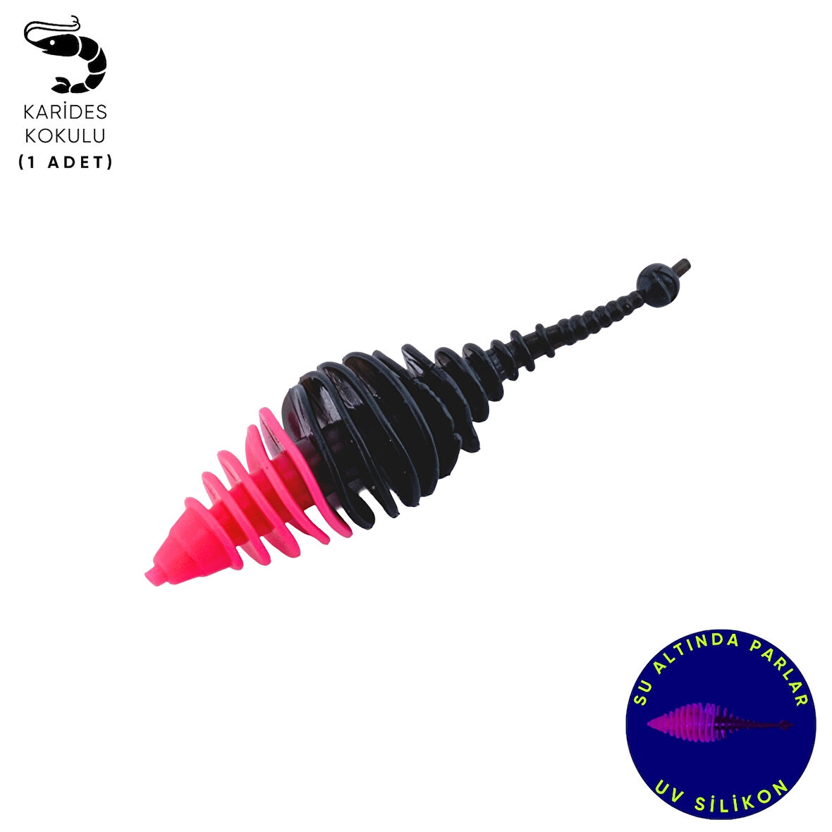 Silikon Kurt Yem - 3g 65mm - Fishack Wormix - 1 Adet - Pembe/Siyah - Karides Kokulu
