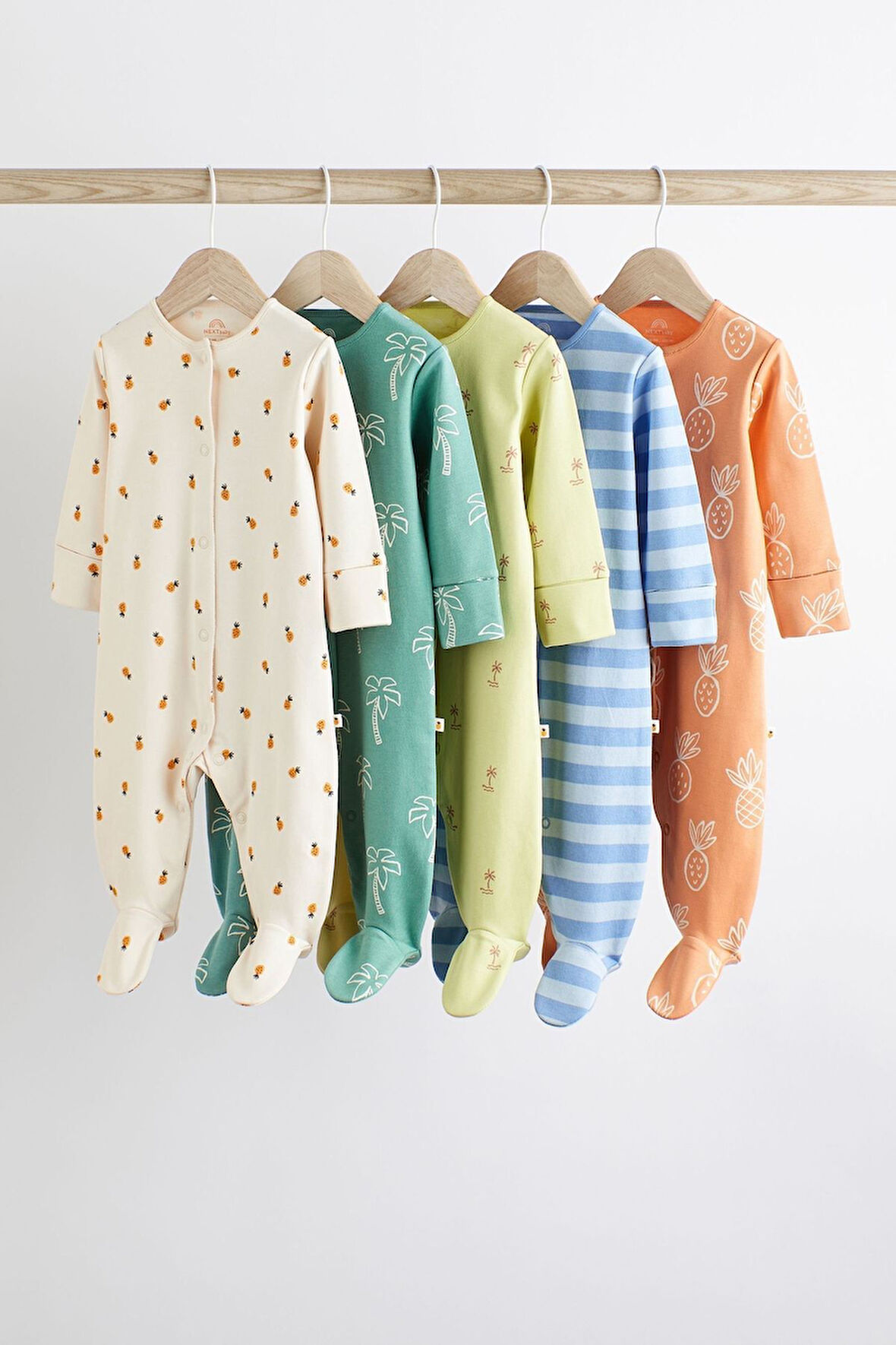 Next Baby % 100 Pamuklu Turuncu Krem Palmiye Desenli 5’li Tulum Set